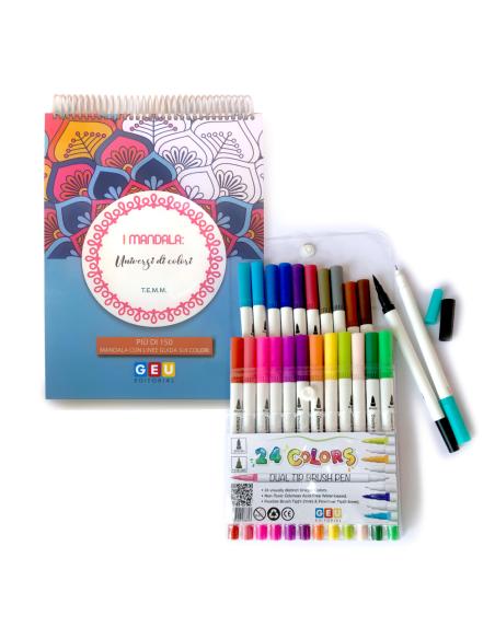 Kit Mandala: quaderno e 24 pennarelli a doppia punta